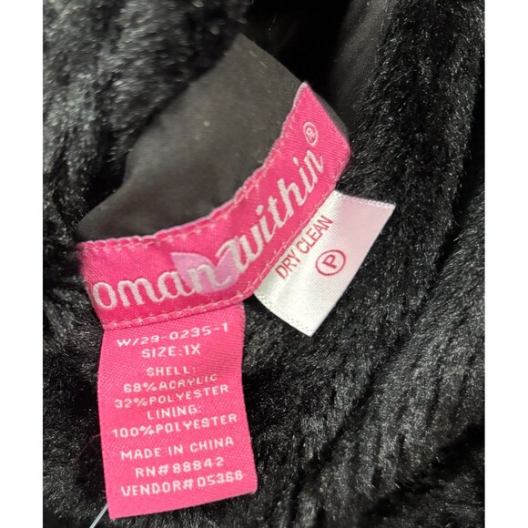 Woman Within Faux Fur Midi Coat Black Reversible Canvas 1X Mob Wife Glam Money - Picture 5 of 12